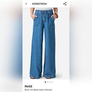 Paige Rumi Tie Waist High Rise Wide Leg Jeans In Nimes, Size 32, Nwt